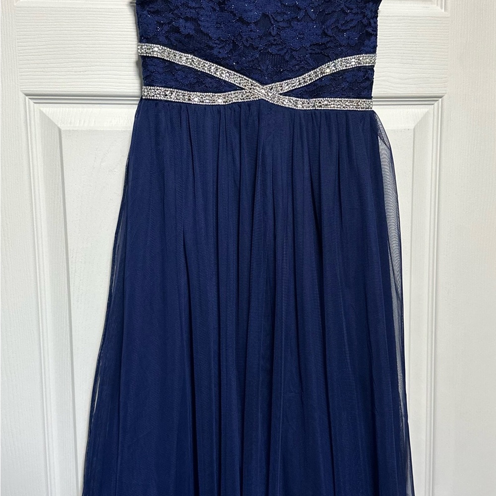 Speechless Navy and Silver Kids Long Formal Dress